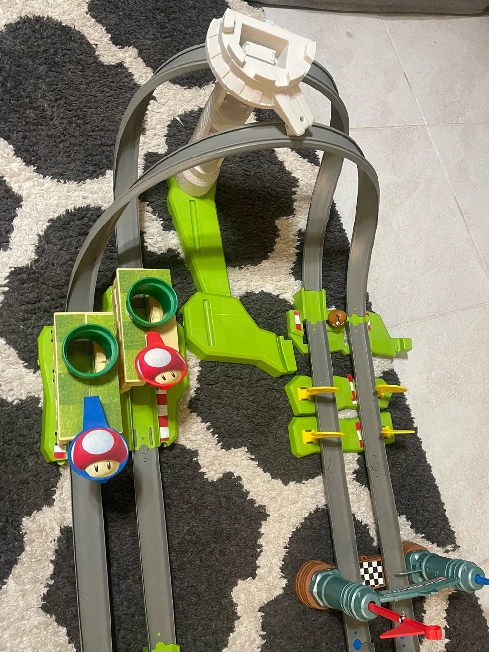 Green and Blue Kids Train Track Playset with Red Launchers